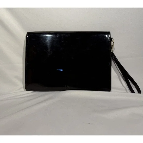 Ted Baker Bow Clutch Cersei Black Patent Leather With Wrist Strap - Picture 2 of 5